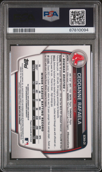 Graded 2023 Topps Bowman Chrome Mega Box Ceddanne Rafaela #CR Autograph Rookie RC Baseball Card PSA 10 Gem Mint