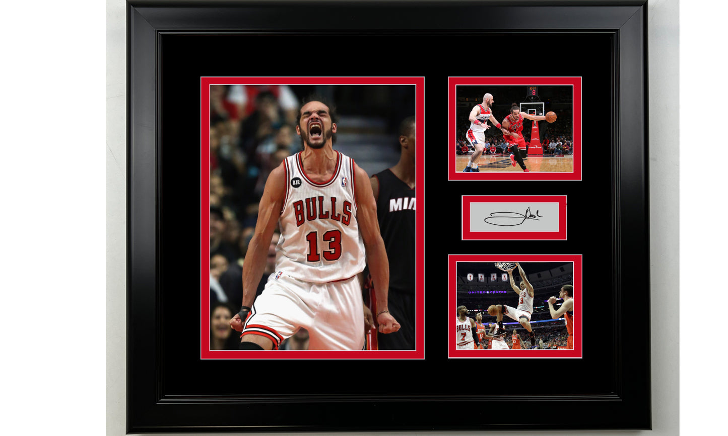 Framed Joakim Noah Chicago Bulls Facsimile Laser Engraved Signature Basketball 14x11 3 Photo Collage