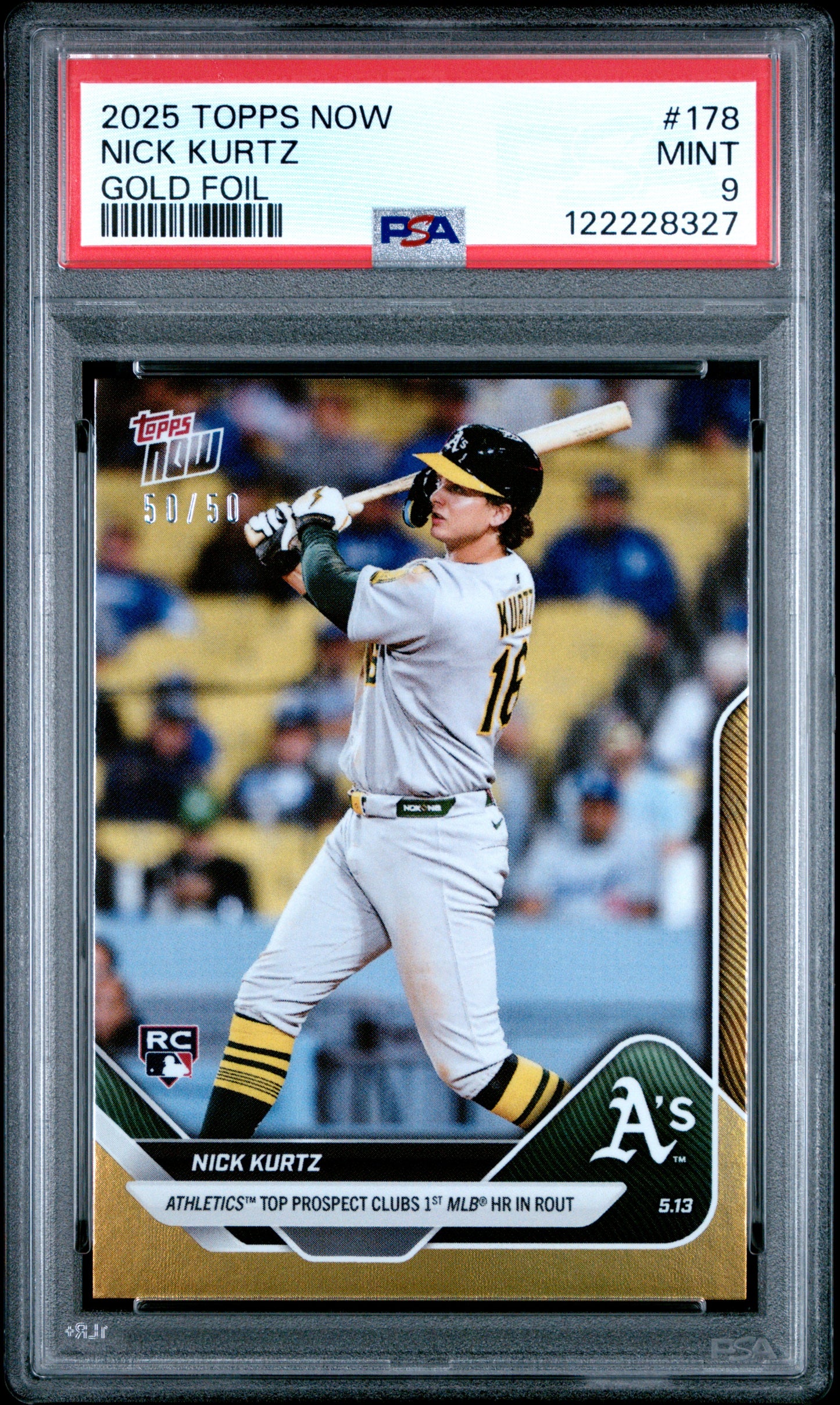 Graded 2025 Topps Now Nick Kurtz #178 Gold Foil /50 Rookie RC Baseball Card PSA 9 Mint