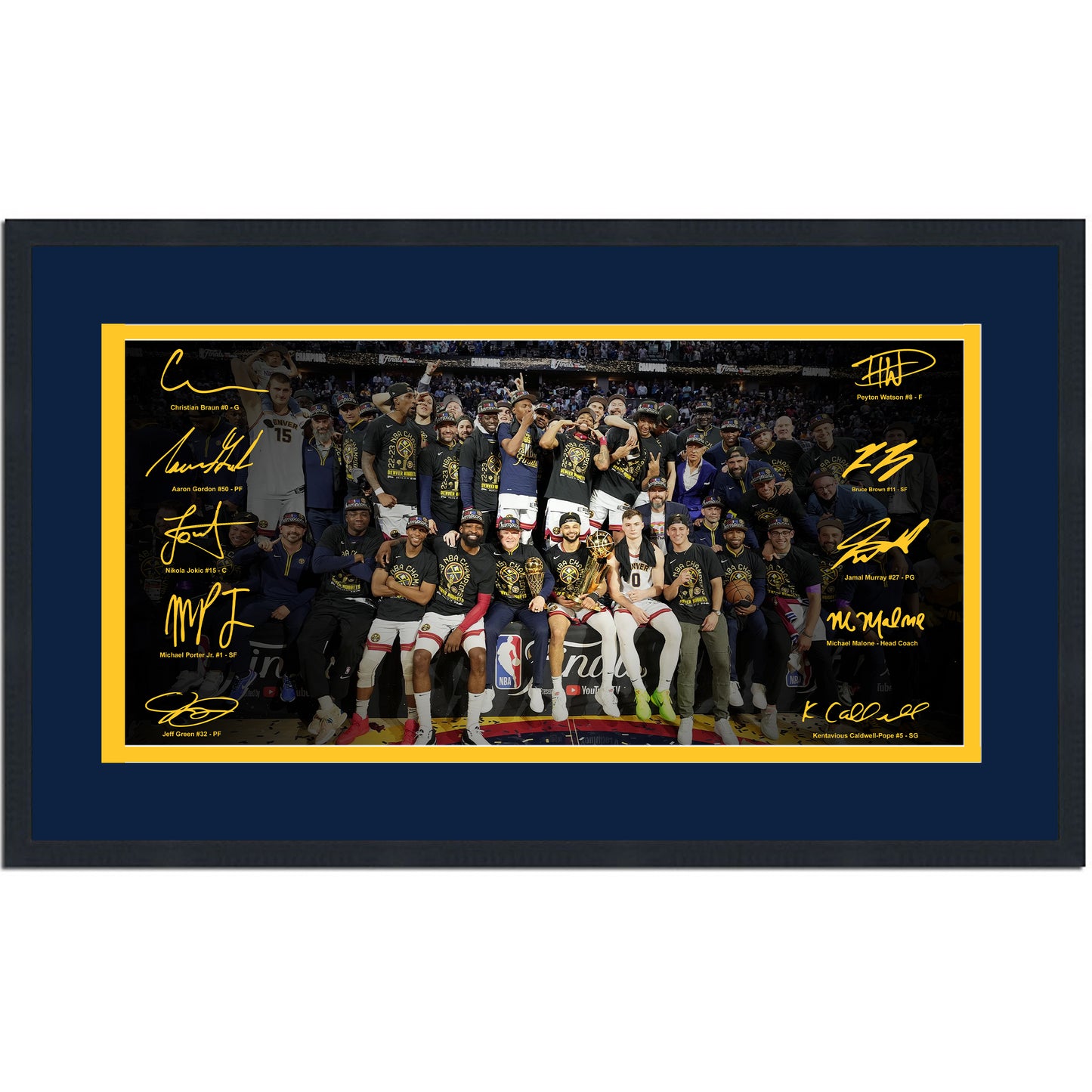 Framed Denver Nuggets 2023 NBA Champions Facsimile Signature Team Auto 16x24 Basketball Photo