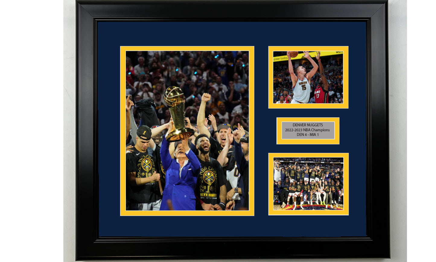 Framed Denver Nuggets 2023 NBA Champions Facsimile Laser Engraved Signature Basketball 14x11 3 Photo Collage