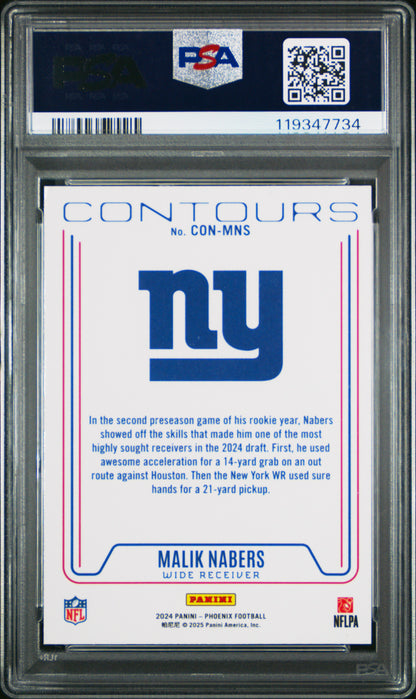 Graded 2024 Panini Phoenix Malik Nabers #CONMNS Contours Rookie RC Football Card PSA 10 Gem Mint