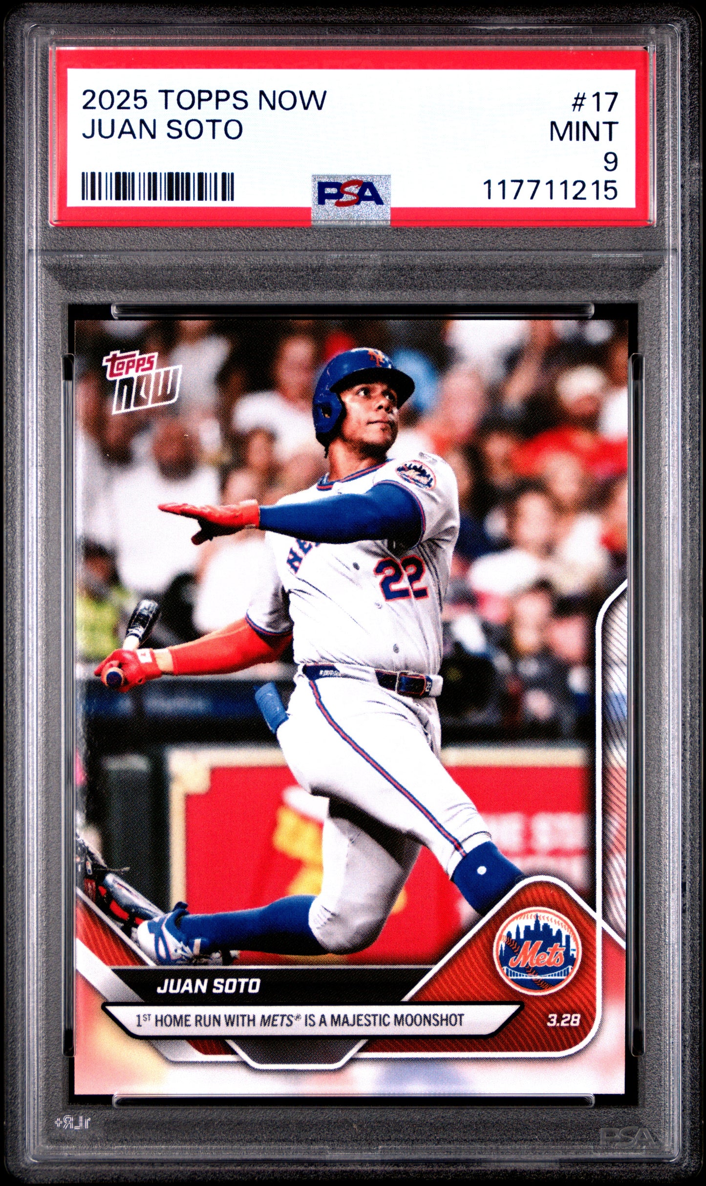 Graded 2025 Topps Now Juan Soto #17 Baseball Card PSA 9 Mint