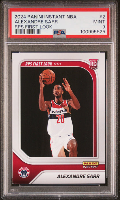 Graded 2024 Panini Instant NBA Alexandre Sarr #2 RPS First Look Rookie RC Basketball Card PSA 9 Mint