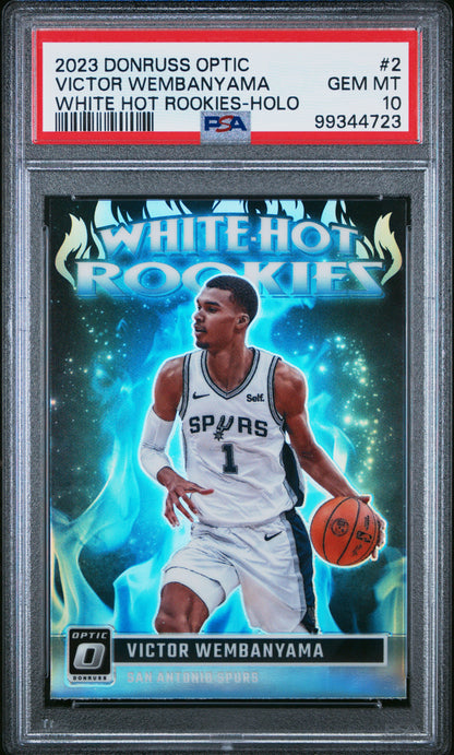 Graded 2023 Panini Donruss Optic Victor Wembanyama #2 White Hot Rookies Holo Rookie RC Basketball Card PSA 10 Gem Mint
