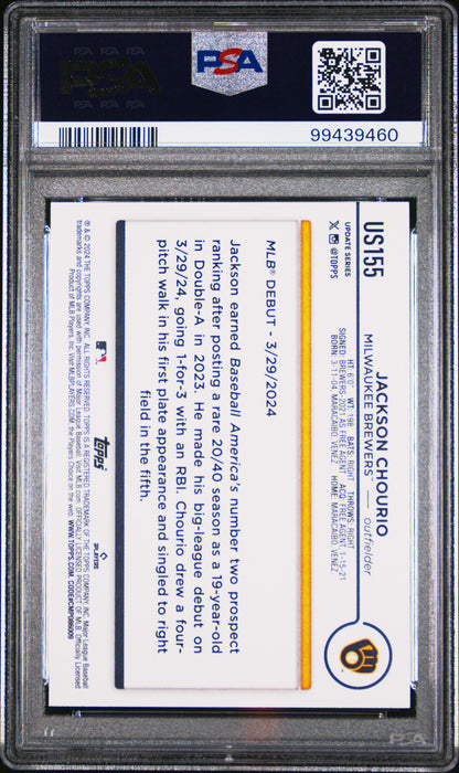 Graded 2024 Topps Update Jackson Chourio #US155 Rookie RC Baseball Card PSA 10 Gem Mint
