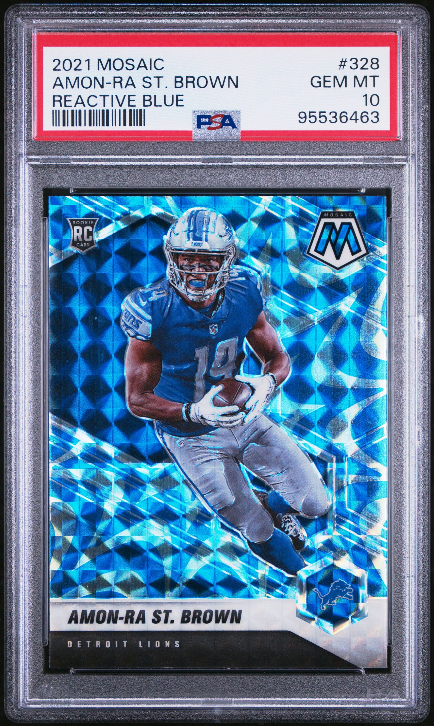 Graded 2021 Panini Mosaic Amon-Ra St. Brown #328 Reactive Blue Rookie RC Football Card PSA 10 Gem Mint
