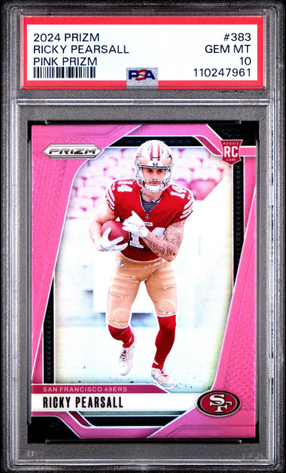 Graded 2024 Panini Prizm Ricky Pearsall #383 Pink Prizm Rookie RC Football Card PSA 10 Gem Mint