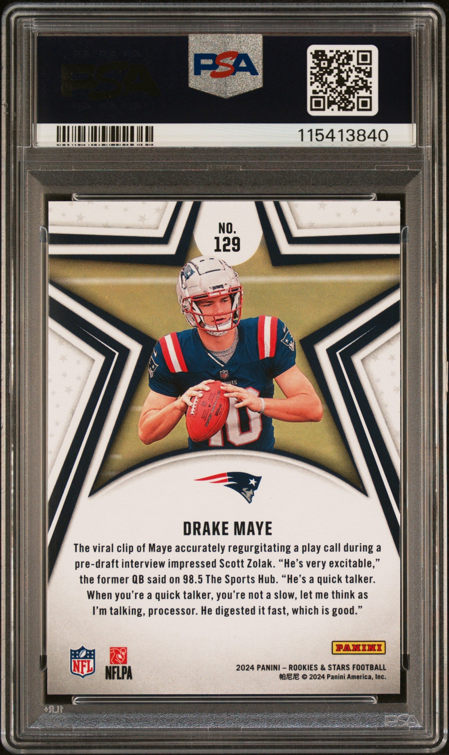 Graded 2024 Panini Rookies & Stars Drake Maye #129 Rookie RC Football Card PSA 8 Near Mint
