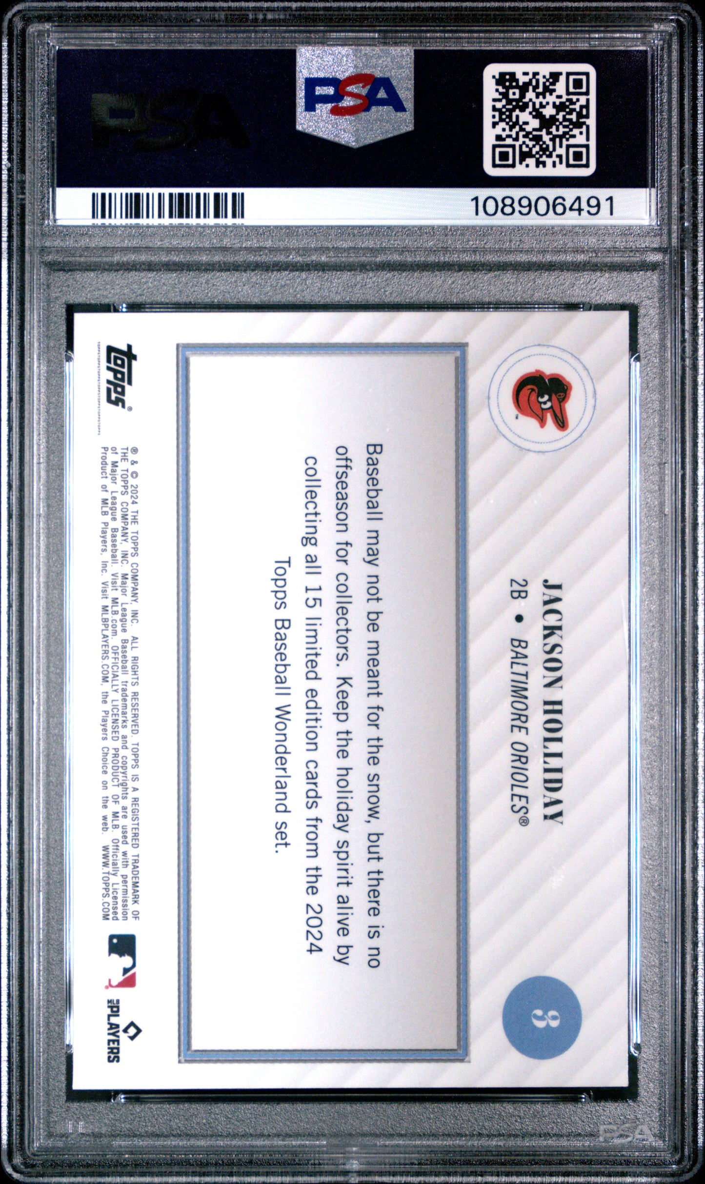 Graded 2024 Topps Wonderland Jackson Holliday #3 Rookie RC Baseball Card PSA 9 Mint