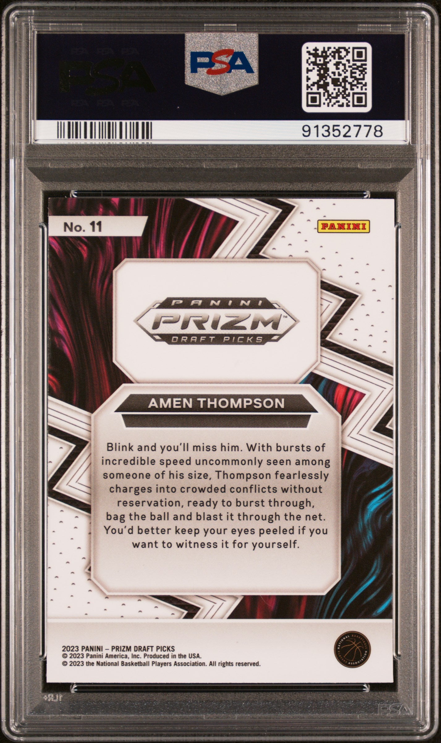 Graded 2023 Panini Prizm Amen Thompson #11 Fearless Rookie RC Basketball Card PSA 10 Gem Mint