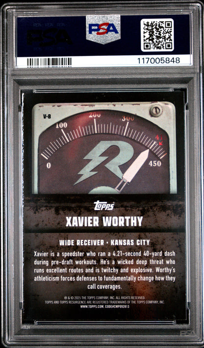 Graded 2024 Topps Resurgence Xavier Worthy #V8 Voltaic Blue Surge /99 Rookie RC Football Card PSA 10 Gem Mint