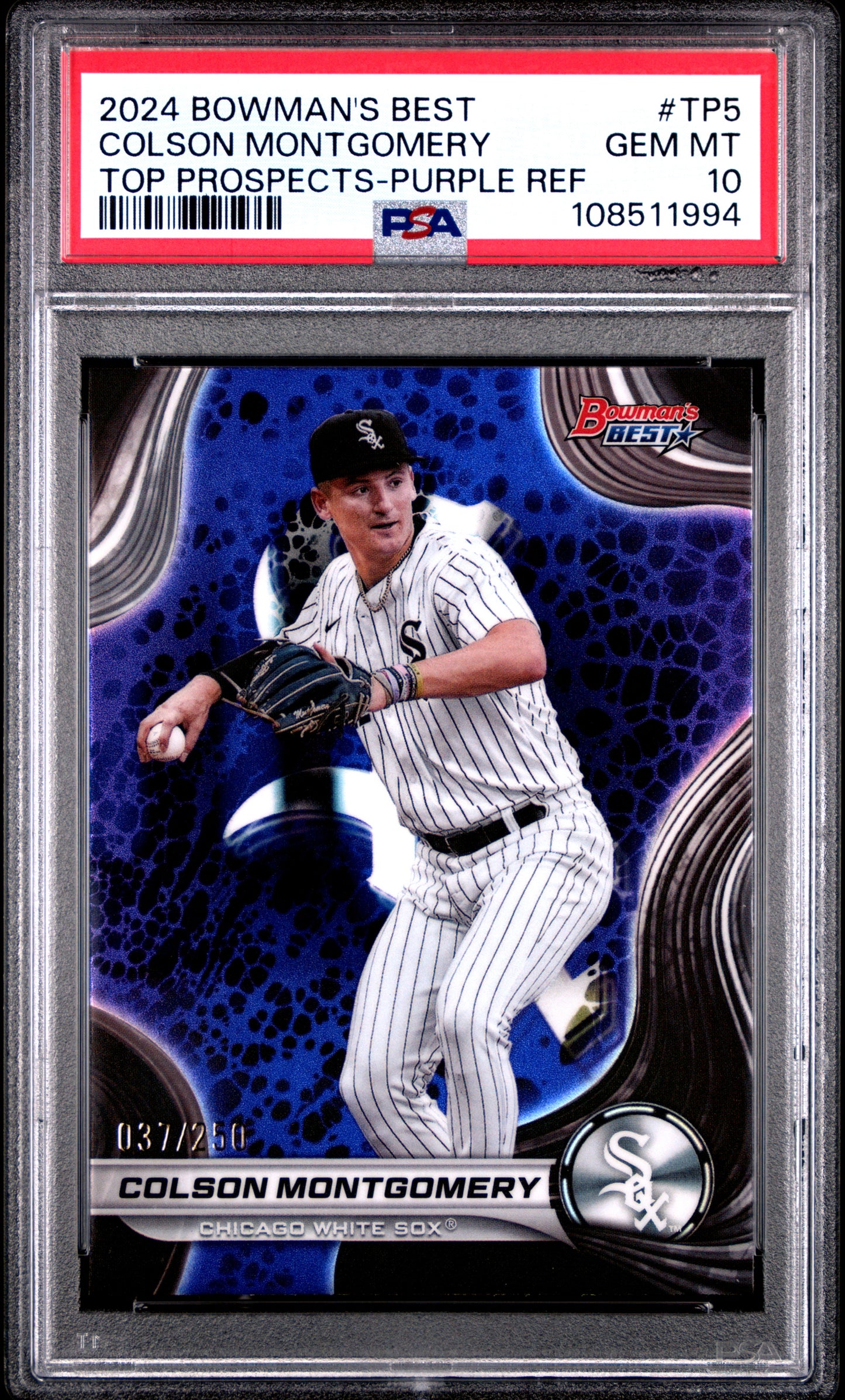 Graded 2024 Topps Bowmans Best Colson Montgomery #TP5 Top Prospects Purple Refractor /250 Rookie RC Baseball Card PSA 10 Gem Mint