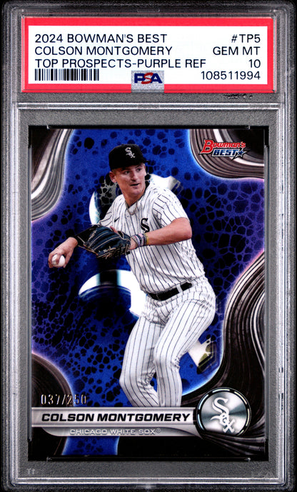 Graded 2024 Topps Bowmans Best Colson Montgomery #TP5 Top Prospects Purple Refractor /250 Rookie RC Baseball Card PSA 10 Gem Mint