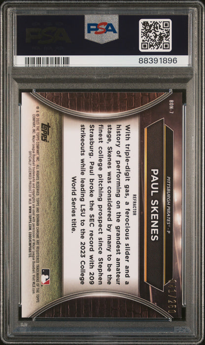Graded 2023 Topps Bowman Draft Paul Skenes #BDN7 Draft Night Refractor Rookie RC Baseball Card PSA 10 Gem Mint