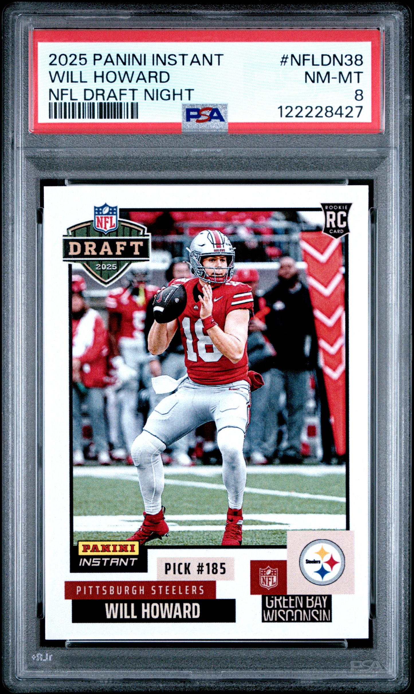 Graded 2025 Panini Instant Will Howard #NFLDN38 NFL Draft Night Rookie RC Football Card PSA 8 Near Mint