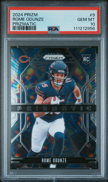 Graded 2024 Panini Prizm Rome Odunze #9 Prizmatic Rookie RC Football Card PSA 10 Gem Mint