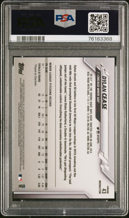 Graded 2020 Topps Chrome Dylan Cease #43 Refractor Rookie RC Baseball Card PSA 10 Gem Mint