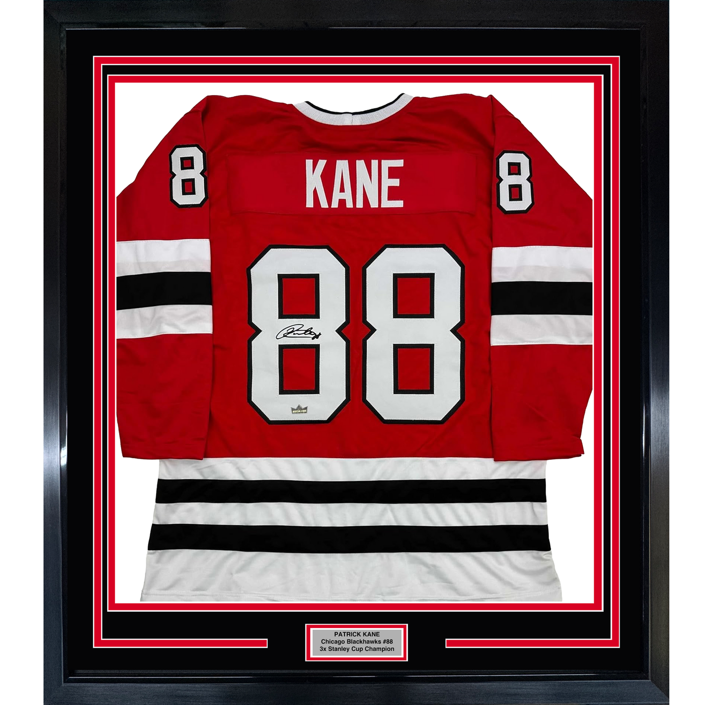 Framed Facsimile Autographed Patrick Kane 35x39 Chicago Red Reprint Laser Auto Hockey Jersey