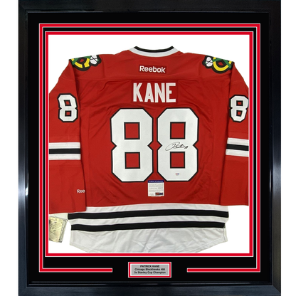 Framed Autographed/Signed Patrick Kane 35x39 Chicago Blackhawks Red Hockey Jersey PSA/DNA COA