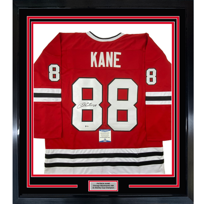 Framed Autographed/Signed Patrick Kane 35x39 Chicago Red Hockey Jersey Beckett BAS COA