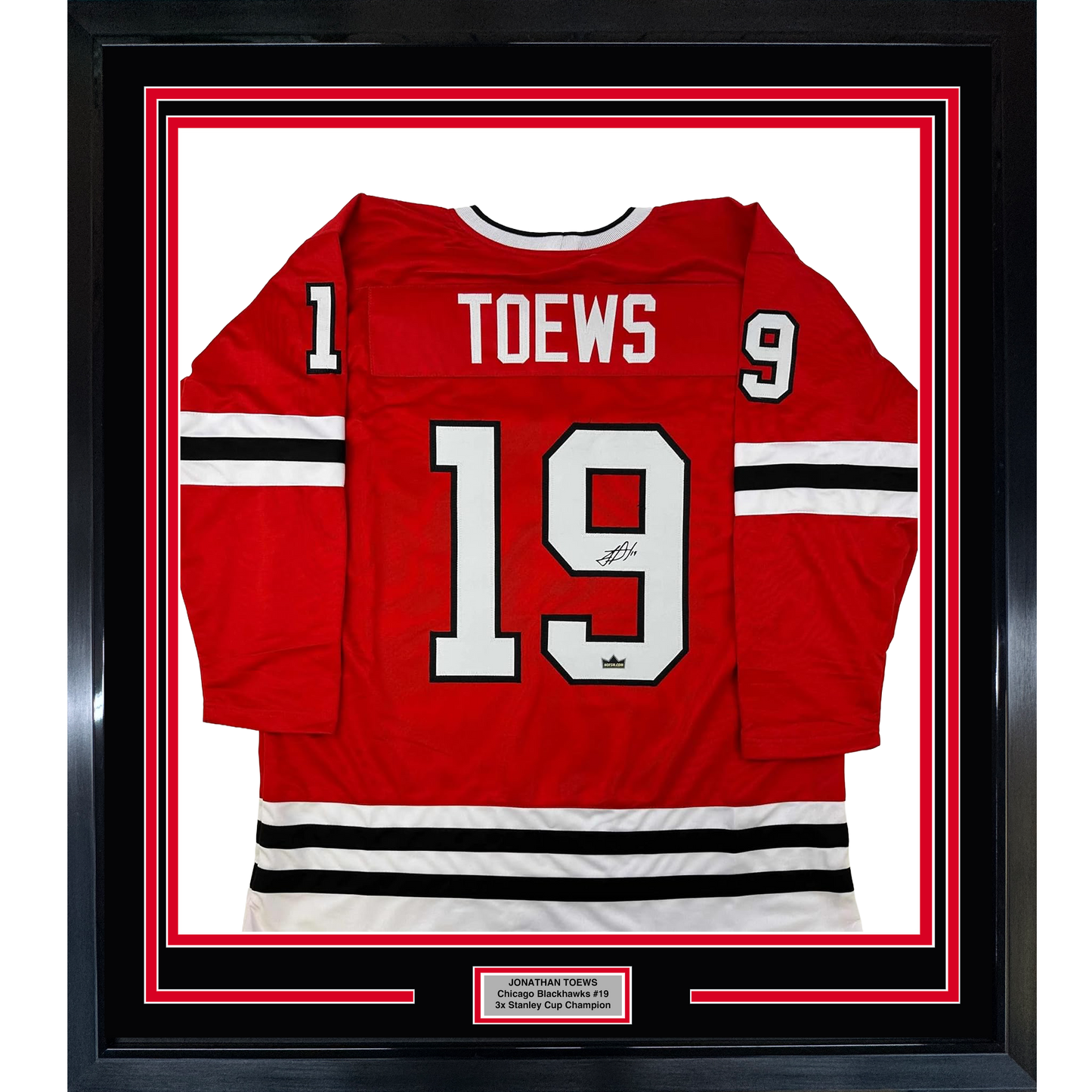 Framed Facsimile Autographed Jonathan Toews 35x39 Chicago Red Reprint Laser Auto Hockey Jersey