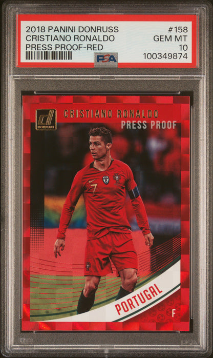 Graded 2018 Panini Donruss Cristiano Ronaldo #156 Press Proof Red Soccer Card PSA 10 Gem Mint