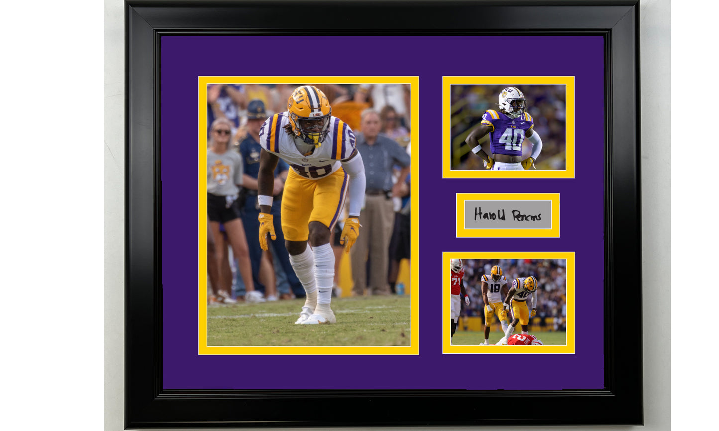 Framed Harold Perkins LSU Tigers Facsimile Laser Engraved Signature NCAA Football 14x11 3 Photo Collage