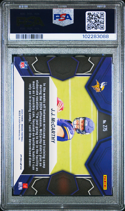 Graded 2024 Panini Mosaic JJ McCarthy #275 Green Rookie RC Football Card PSA 10 Gem Mint