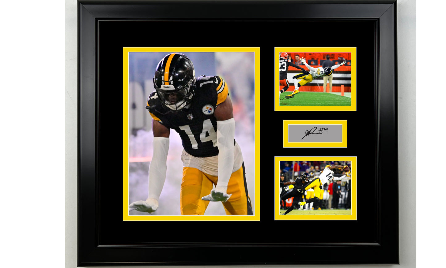 Framed George Pickens Pittsburgh Steelers Facsimile Laser Engraved Signature Football 14x11 3 Photo Collage