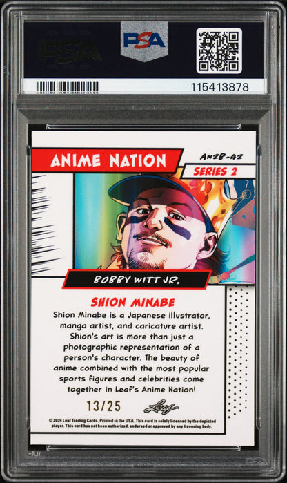 Graded 2025 Leaf Web Exclusives Bobby Witt Jr #42 Anime Nation Series 2 Red /25 Baseball Card PSA 9 Mint