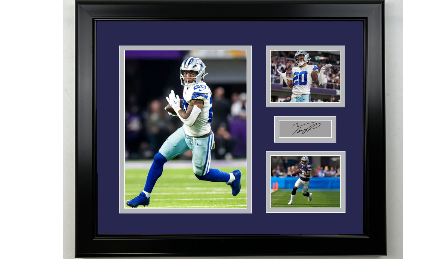 Framed Tony Pollard Dallas Cowboys Facsimile Laser Engraved Signature Football 14x11 3 Photo Collage