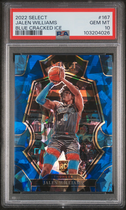 Graded 2022 Panini Select Jalen Williams #167 Blue Cracked Ice Rookie RC Basketball Card PSA 10 Gem Mint