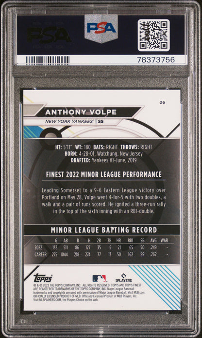Graded 2023 Topps Finest Anthony Volpe #26 Rookie RC Baseball Card PSA 10 Gem Mint