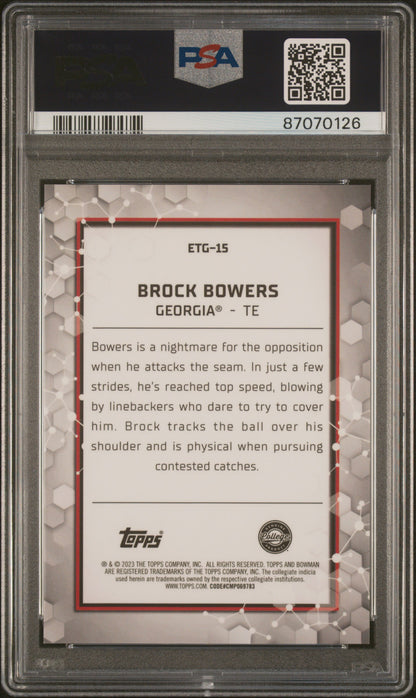 Graded 2023 Topps Bowman U Best Brock Bowers #ETG15 Elements of the Game Rookie RC Football Card PSA 10 Gem Mint