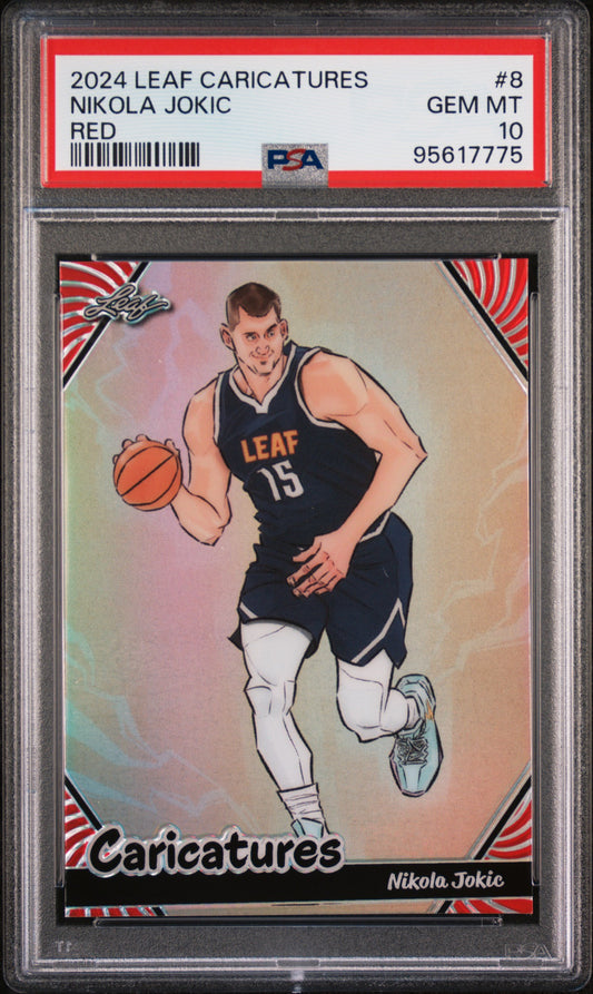 Graded 2024 Leaf Caricatures Nikola Jokic #8 Red #/25 Basketball Card PSA 10 Gem Mint