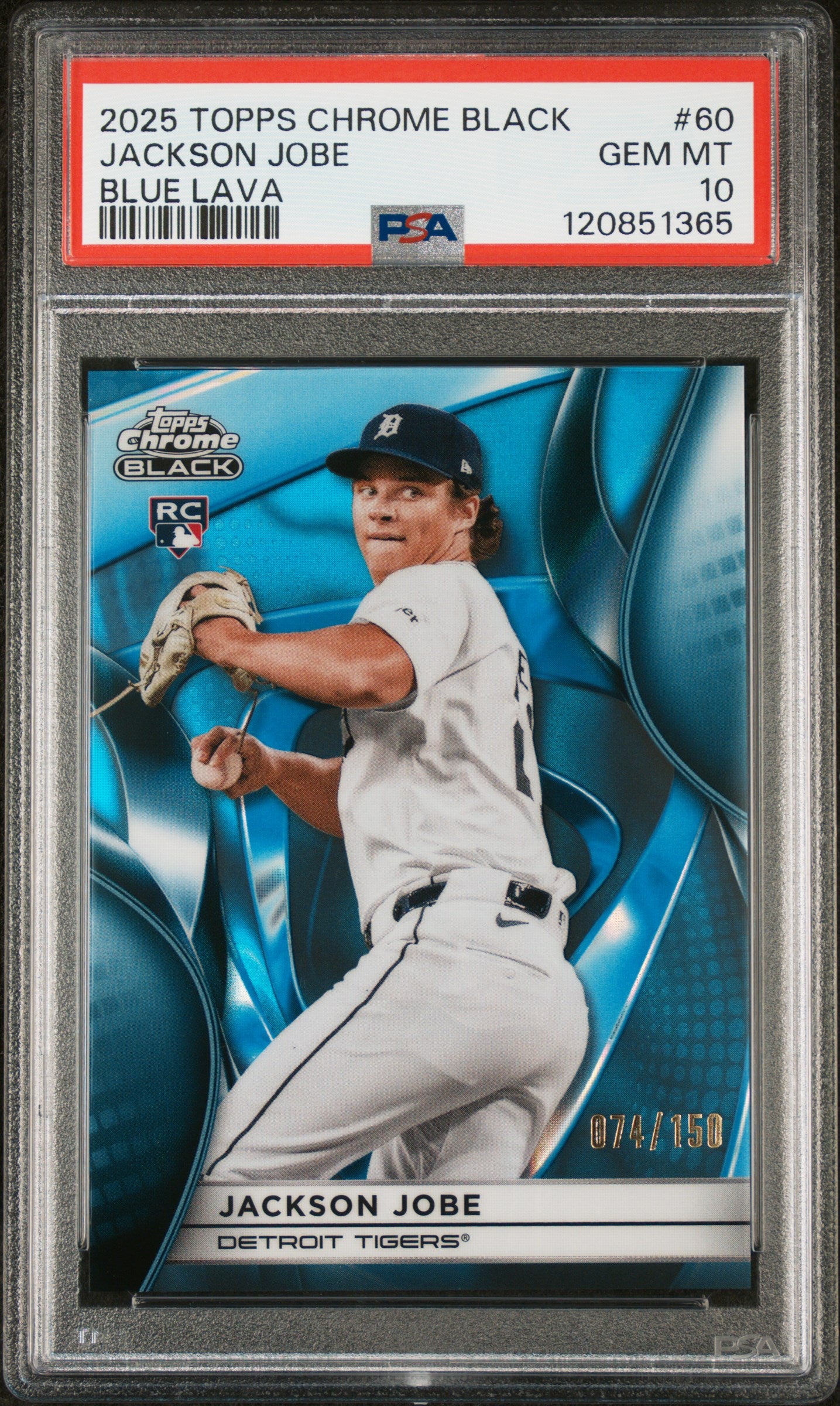 Graded 2025 Topps Chrome Black Jackson Jobe #60 Blue Lava /150 Rookie RC Baseball Card PSA 10 Gem Mint