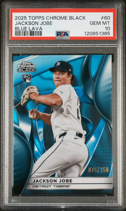 Graded 2025 Topps Chrome Black Jackson Jobe #60 Blue Lava /150 Rookie RC Baseball Card PSA 10 Gem Mint