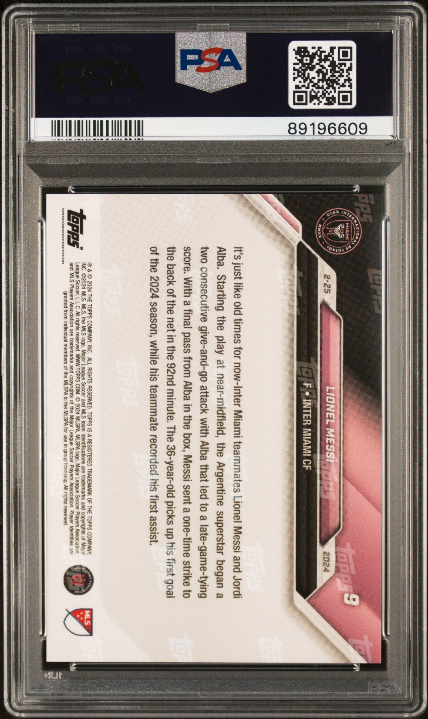 Graded 2024 Topps Now MLS Lionel Messi #9 Connects With Alba For 1st Goal of 2024 MLS Season Soccer Card PSA 10 Gem Mint