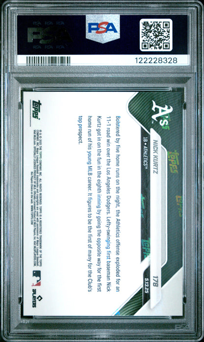 Graded 2025 Topps Now Nick Kurtz #178 Gold Foil /50 Rookie RC Baseball Card PSA 10 Gem Mint