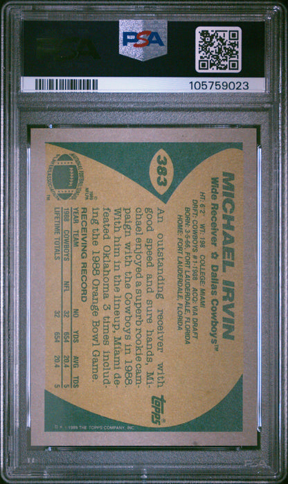 Graded 1989 Topps Michael Irvin #383 Rookie RC Football Card PSA 10 Gem Mint