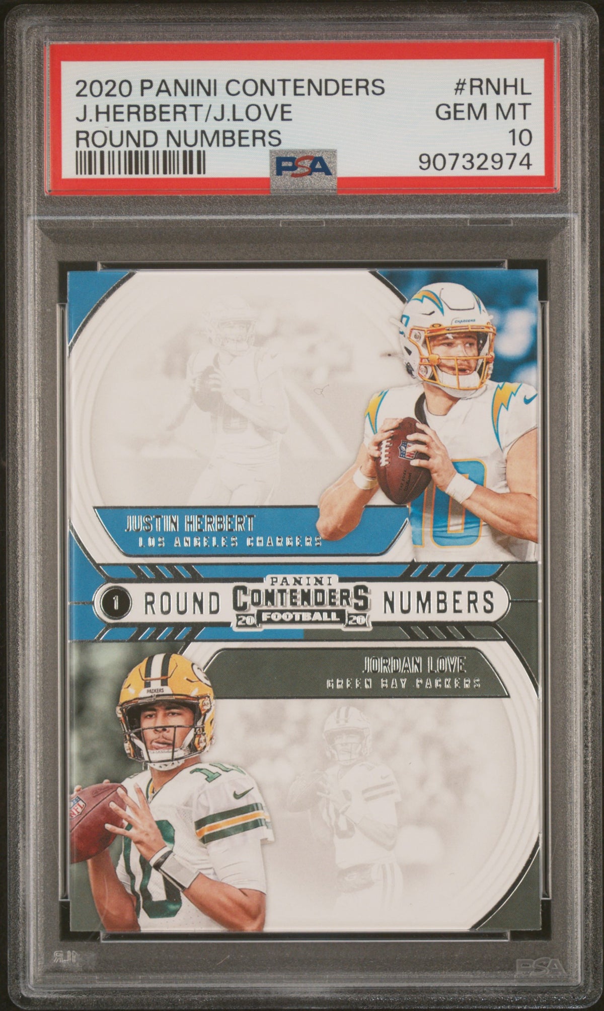 Graded 2020 Panini Contenders Justin Herbert/Jordan Love #RNHL Round Numbers Rookie RC Football Card PSA 10 Gem Mint