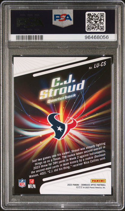 Graded 2023 Panini Donruss Optic CJ Stroud #LUCS Light It Up Rookie RC Football Card PSA 10 Gem Mint