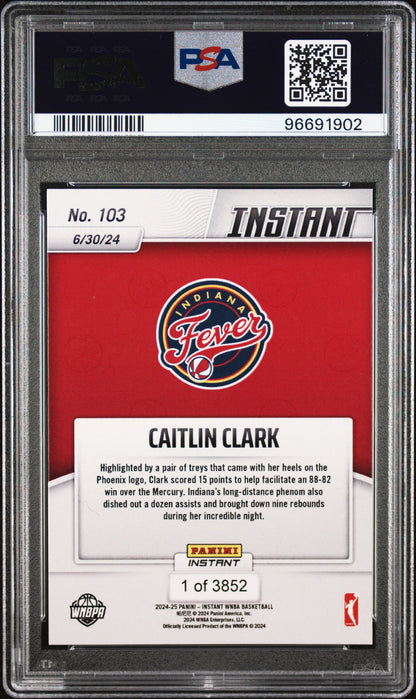 Graded 2024 Panini Instant WNBA Caitlin Clark #103 Rookie RC Basketball Card PSA 8 Near Mint