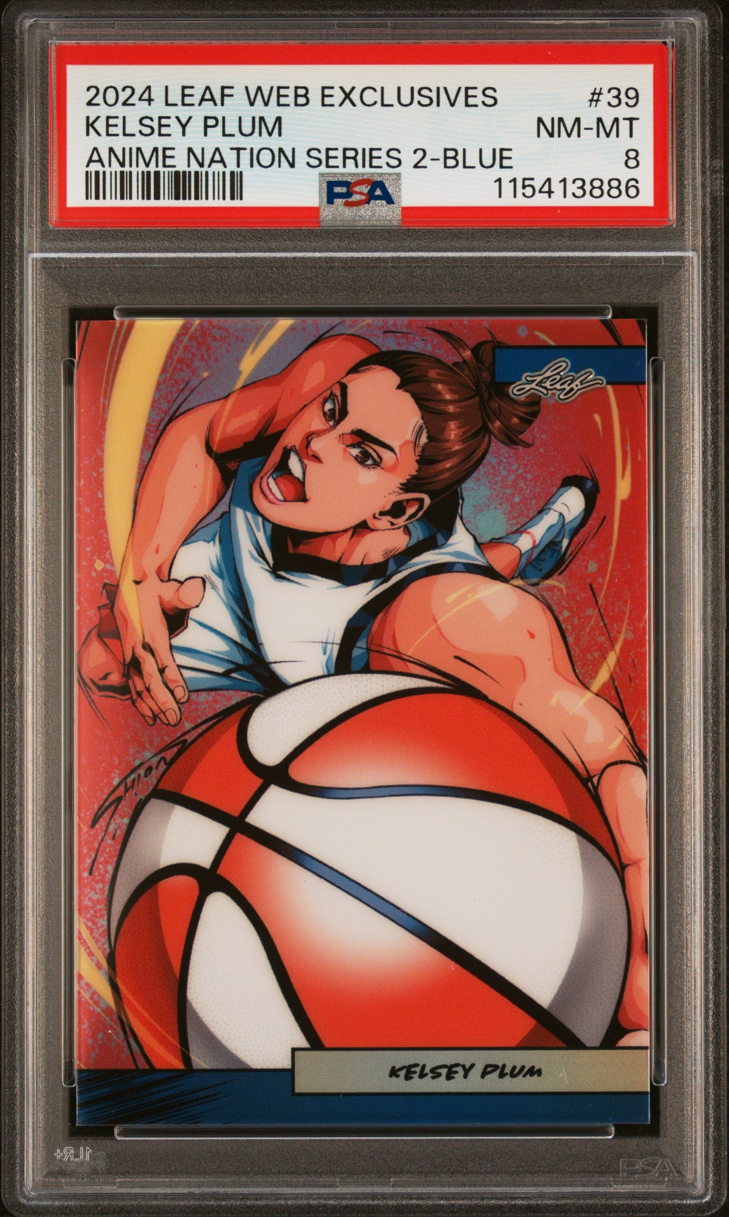 Graded 2024 Leaf Web Exclusives Kelsey Plum #39 Anime Nation Series 2 Blue /75 Basketball Card PSA 8 Near Mint