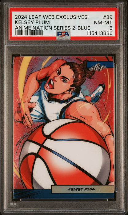Graded 2024 Leaf Web Exclusives Kelsey Plum #39 Anime Nation Series 2 Blue /75 Basketball Card PSA 8 Near Mint