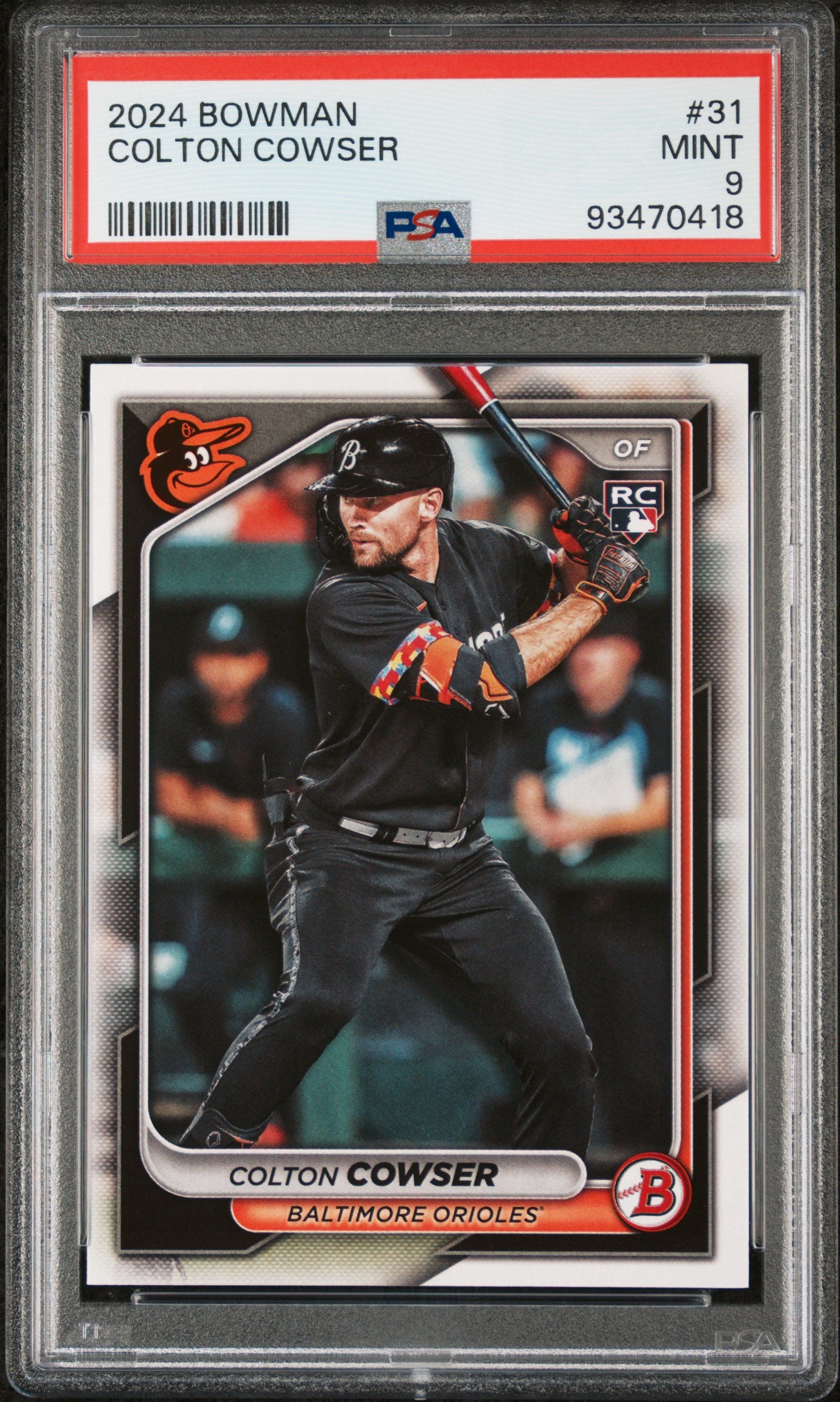 Graded 2024 Topps Bowman Colton Cowser #31 Rookie RC Baseball Card PSA 9 Mint