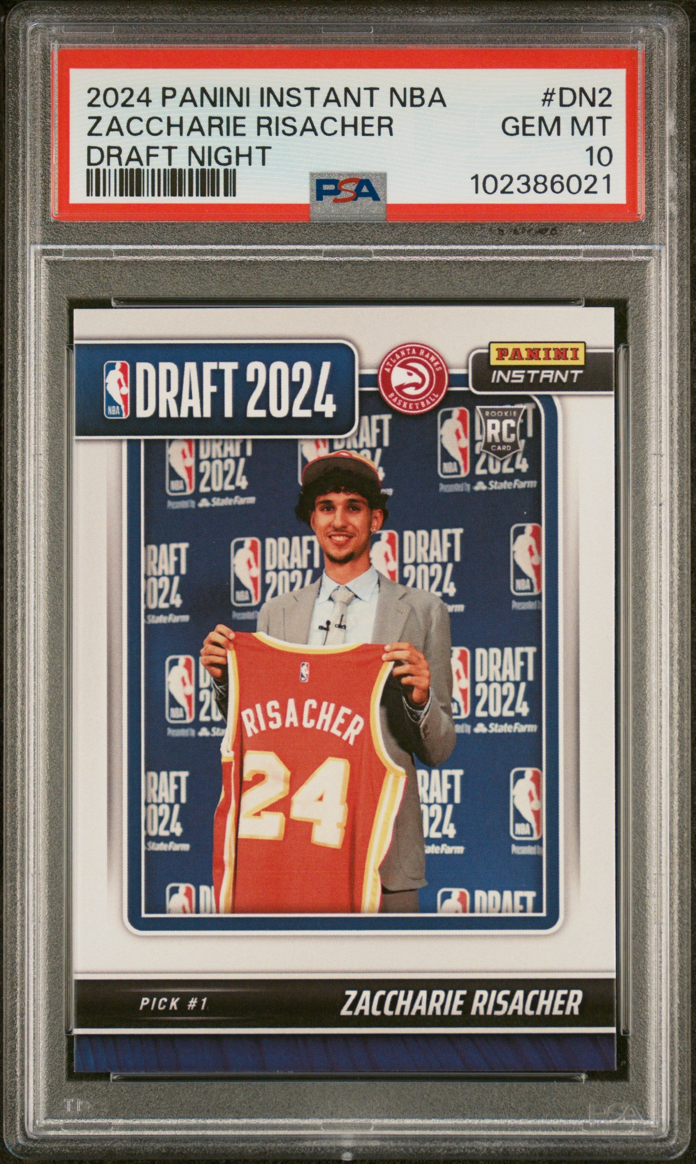 Graded 2024 Panini Instant NBA Zaccharie Risacher #DN2 Draft Night Rookie RC Basketball Card PSA 10 Gem Mint