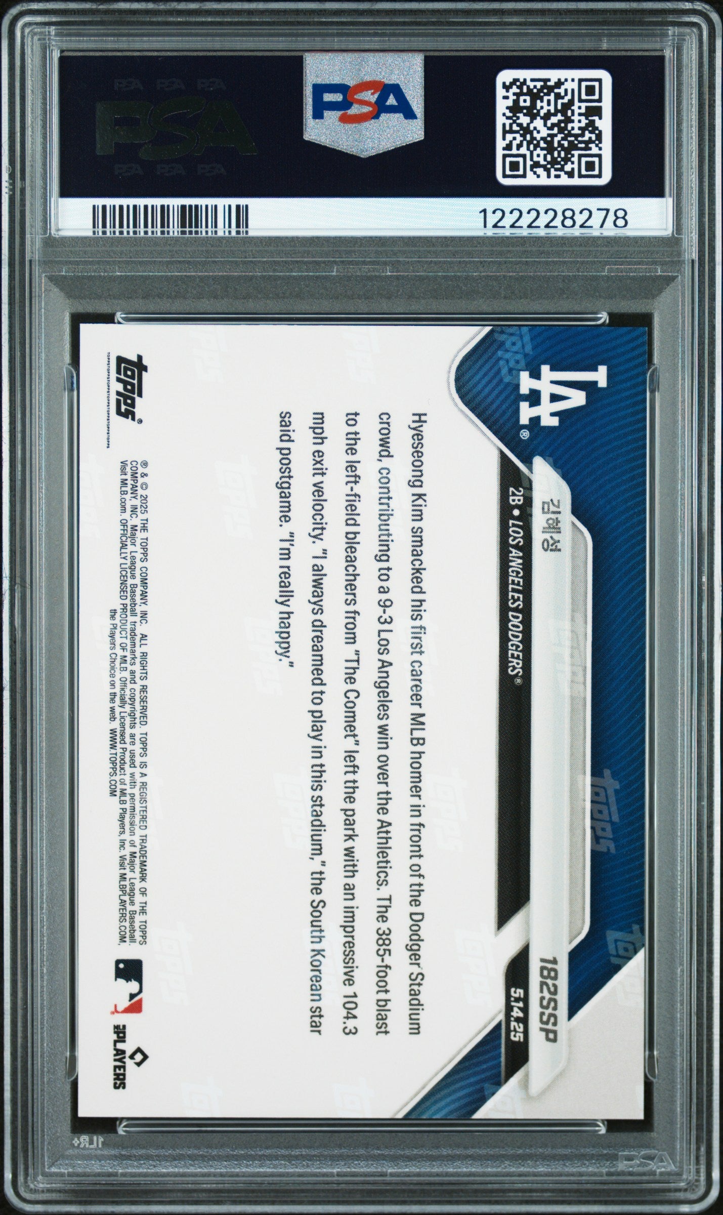 Graded 2025 Topps Now Hyeseong Kim #182SP Rookie RC Baseball Card PSA 10 Gem Mint