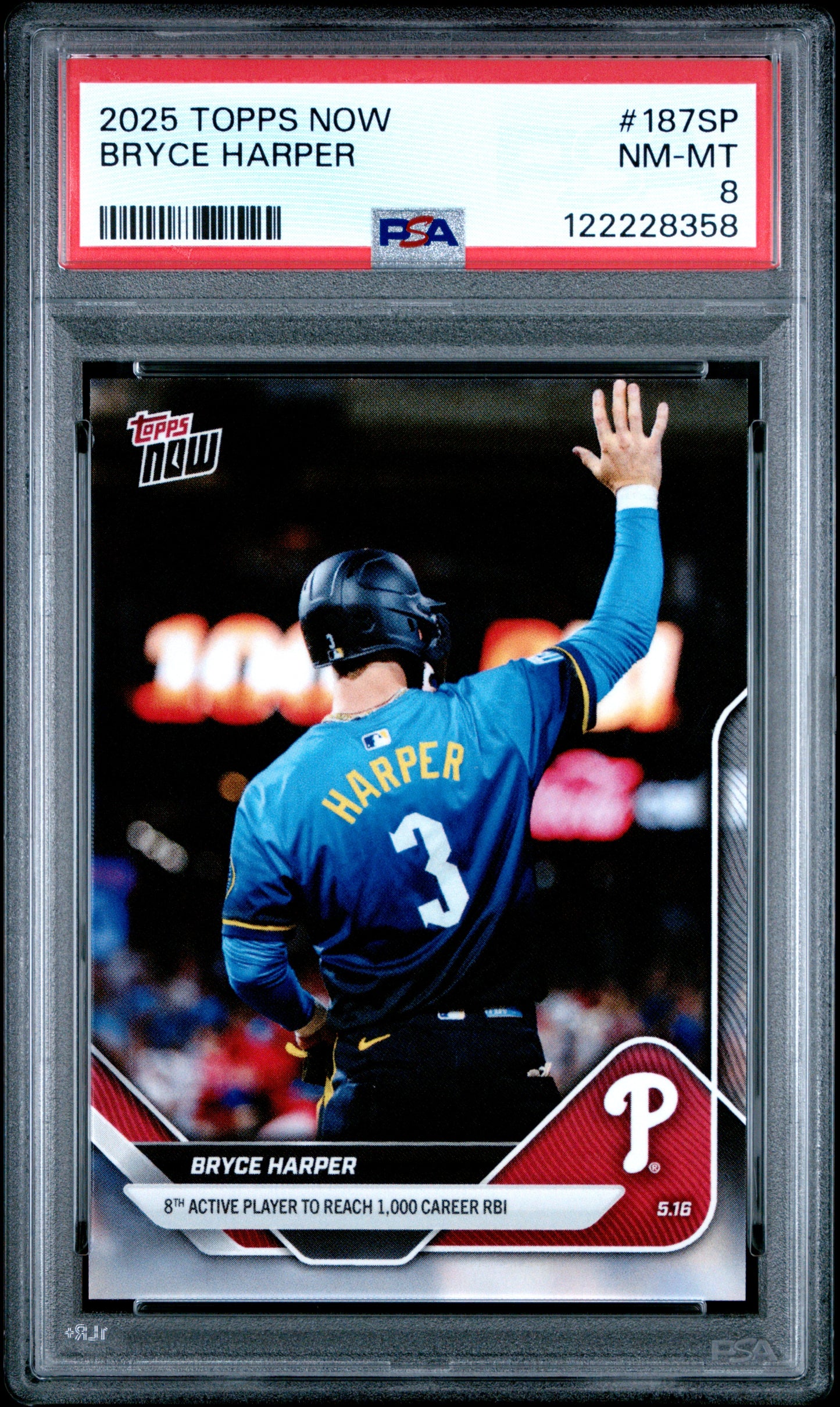 Graded 2025 Topps Now Bryce Harper #187SP Baseball Card PSA 8 Near Mint